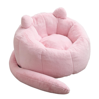 Cat - Shaped Pink Adult Comfort Chair With Armrest, Ergonomic Design, Faux Fur, Non Slip Pull Ring For Movement, Suitable Living Room And Bedroom Bean Bag , Ergonomically Designed Ring, Fur Fabric,