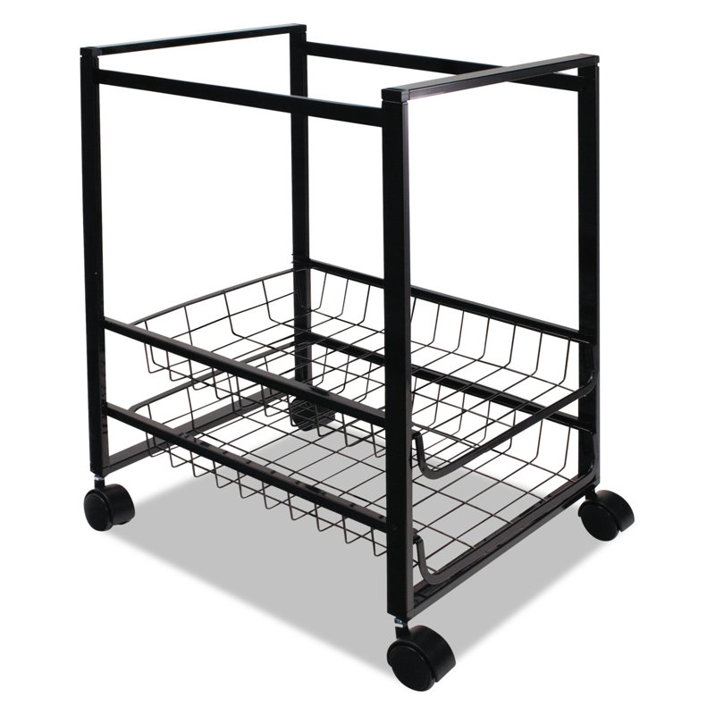 Black Steel Mobile File Cart with Pullout Baskets