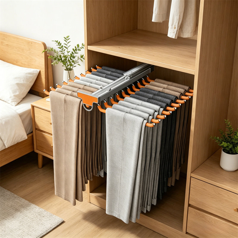 Porte-pantalons pour garde-robe encastré de qualité supérieure avec glissières d'amortissement