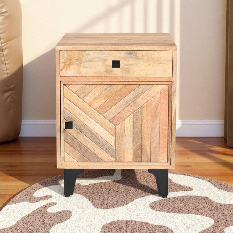 Solid Wood Nightstand, Handcrafted Mango Wood Bedside Table with Drawer