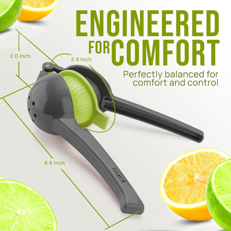 Zulay Kitchen 2-in-1 Manual Lemon Squeezer Manual Juicer Citrus Press, Gray/Green