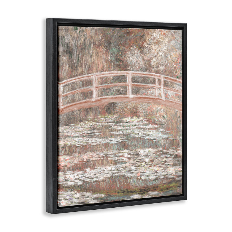 Cadre flottant Peach Impressionist Bridge, design par Corinne Haig, Cadre flottant noir de jais, H 21 po x l 17 po