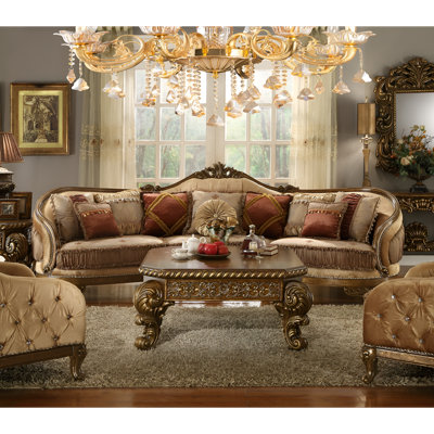 Van Dyke Brown Carved Wood Sectional Sofa Victorian Old World Living Room Set