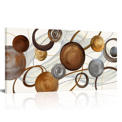Abstrait, art mural pour le salon, impressions sur toile brun, blanc, gris, cercle géométrique, peinture, œuvre d'art moderne, décoration murale pour le bureau, décoration de chambre à coucher, 20 po x 40 po