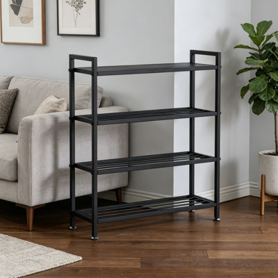 Heavy Duty 4-Tier Shoe Rack for 12 Pairs of Shoes, Metal Storage Shelf for Entryway, Durable and Easy Assembly, Black
