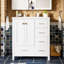 Meuble-lavabo de salle de bain 30 po - Lavabo en céramique, bois massif et beaucoup d'espace, meuble-lavabo 4 tiroirs de style blanc