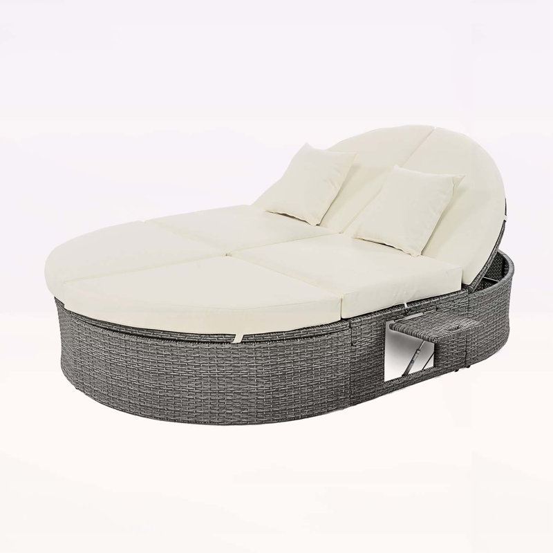 Outstanding Rattan Garden Reclining Chaise Lounge with Adjustable Backrests, Beige, Gray
