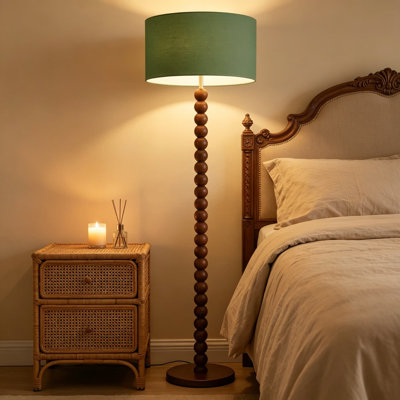 Lampe trépied en bois massif 60,6 pouces avec grand abat-jour tambour en lin 15,7 pouces, lampe sur pied au fini noyer de style Mid-Century pour le salon, la chambre à coucher, le bureau et le coin, ampoule non incluse