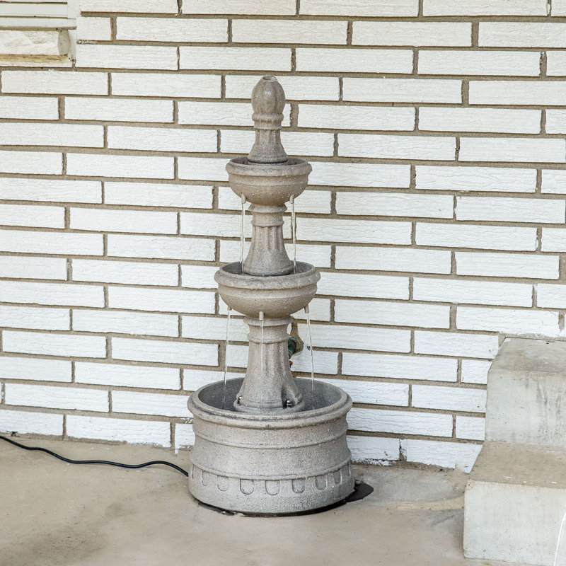 Cyprus Traditional Polyresin 3-Tier Outdoor Water Fountain - Grey, Grey