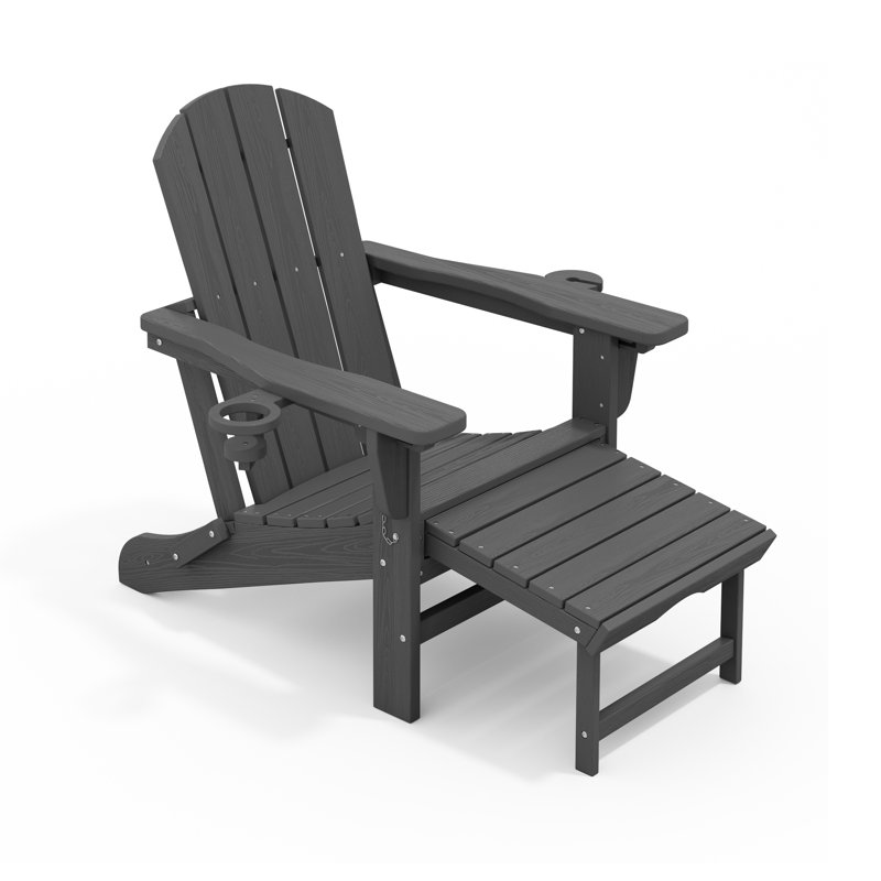Chaise de patio en PEHD pliable avec repose-pieds d'extérieur résistant aux intempéries avec 2 porte-gobelets, Gris