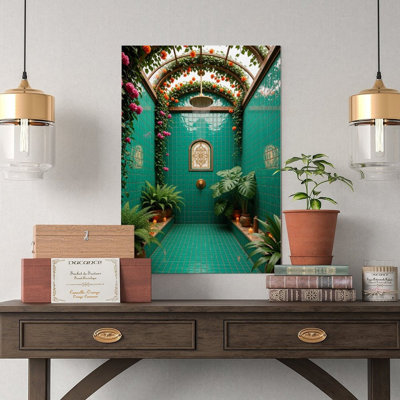 Canvas Wall Art Teal Spa Shower Canvas, Bathroom Wall Art Print Vintage Poster Print Home Decor