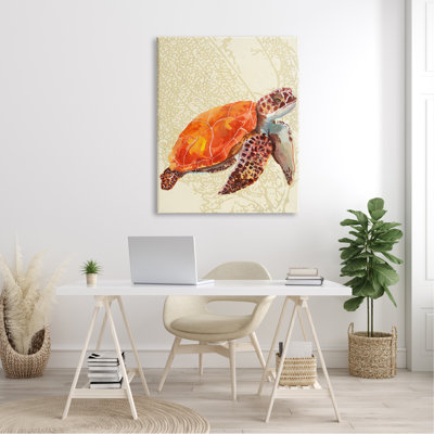 " Orange Sea Turtle Shell Abstract Botanical Collage " by Jadei Graphics