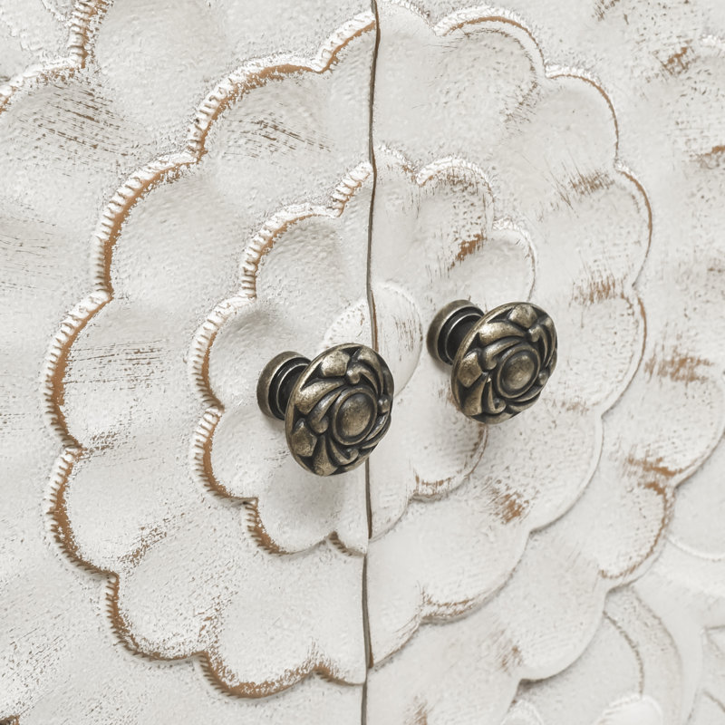 Carved Door 2-door Cabinet, Bronze, White Cream