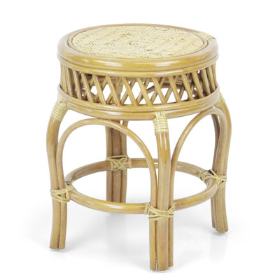 Ginger Handmade Rattan Wicker Stool, Fully Assembled