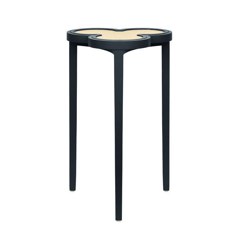 Clover Cigar Table With Reversible Lacquer And Natural Grasscloth Top In Matte Green Lacquer, Matte Navy