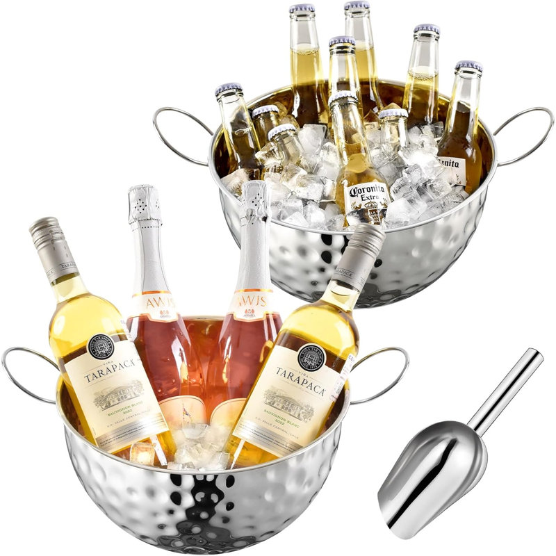 Grands seaux à glace pour les fêtes, bacs à boissons en métal, seau à vin avec pelle, seau à champagne, grands seaux à glace pour vin, bière et boissons en bouteille, compatibles lave-vaisselle