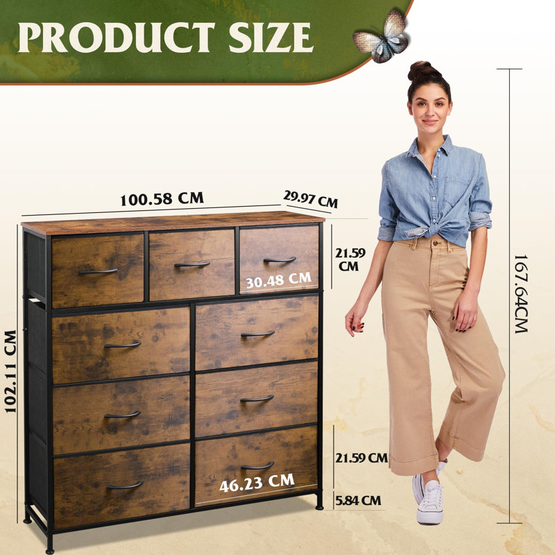 100 cm W Chest of 9 Drawers