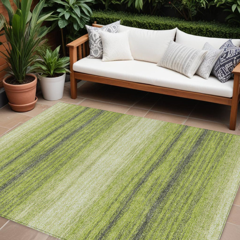 Tapis extérieur lavable rayé noir lime ivoire et noir 9 pi x 12 pi
