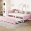 Lit de jour rose rembourré de taille simple avec lit gigogne escamotable, idéal pour les espaces ouverts