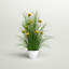 Cosmos jaune artificiel en pot et herbe verte.-902957901