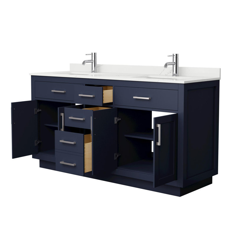 Beckett TK 66'' W Double Vanity, Dark Gray, Brushed Nickel, White Cultured Marble