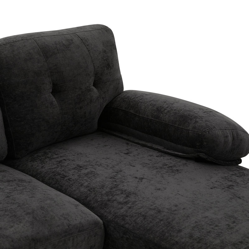 Black, U-Shaped , Dual Chaise Lounges, Storage, Armrest Pillows Side, 32.57" H x 100.97" W x 54.92" D, Black Chenille