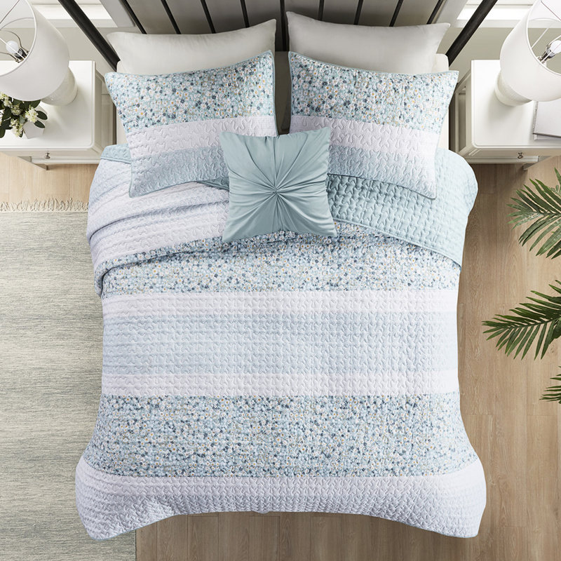 Courtepointe Seersucker avec coussin décoratif et literie de chambre à coucher de 4 pièces, option moderne