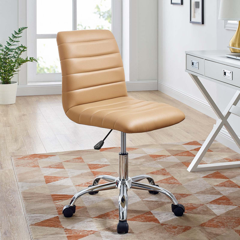 Modway Ripple Armless Mid Back Vinyl Office Chair, Tan