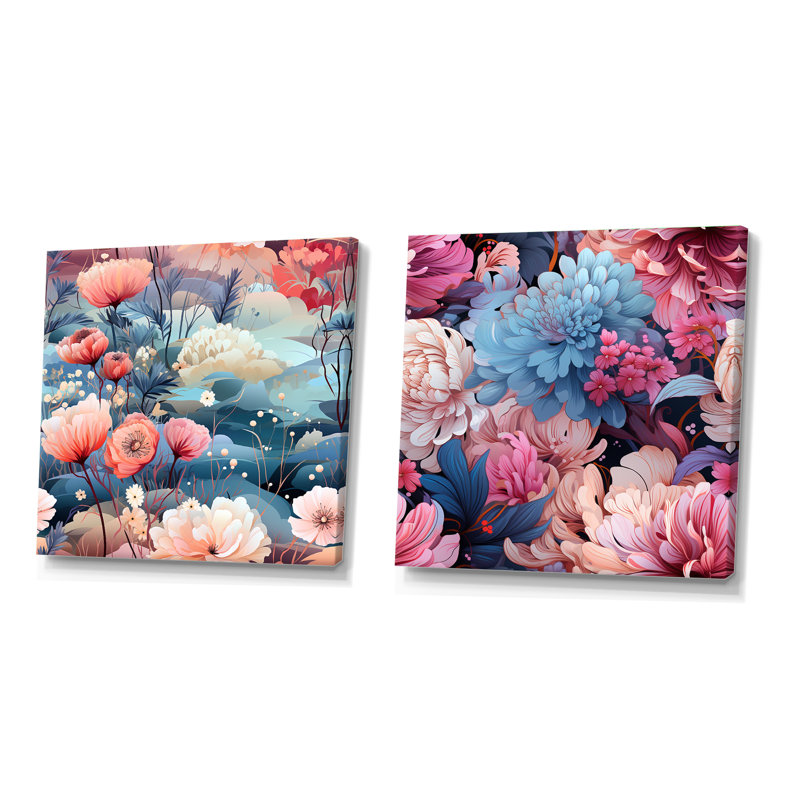 Leyna - Ensemble de 2 collages carrés botaniques abstraits, H 16 po x l 33 po, Toile tendue