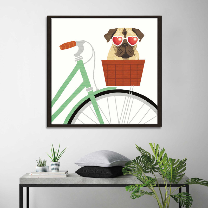 «Beach Bums Pug Vélo I», impression, H 31,5 po x l 31,5 po x P 2 po, Cadre flottant espresso