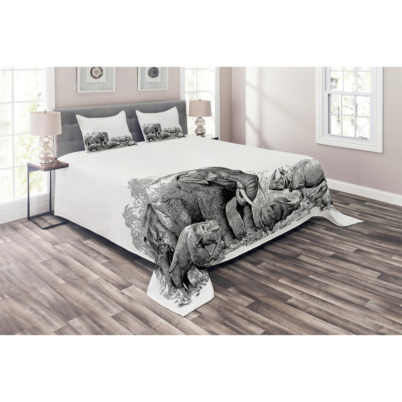 Elephant Rustic Coverlet, King Bedspread + 2 Shams