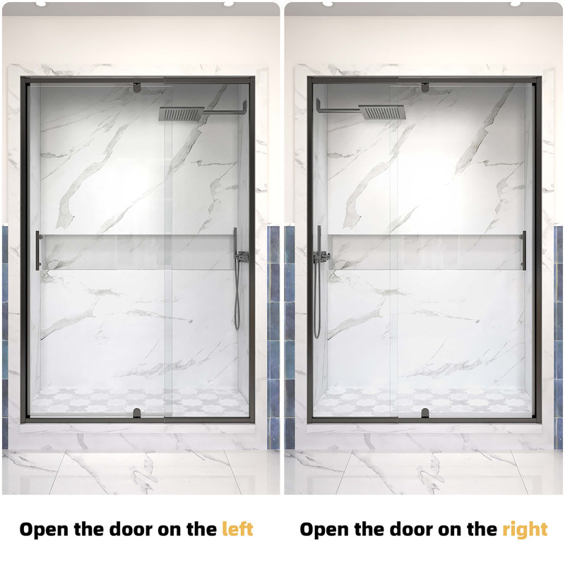 38" - 42" W x 71" H Pivot Swing Semi-Frameless Shower Door  with 1/4" (6mm) Crystal Clear Tempered Glass, Matte Black