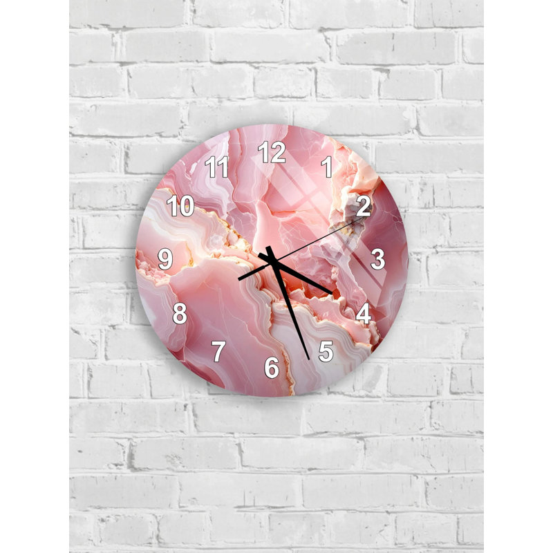 Horloge murale en verre trempé en marbre rose, horloge Art décoratif, horloge de style moderne, décoration élégante, idée cadeau unique, horloge surdimensionnée