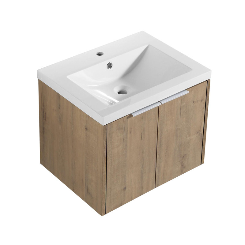 Salle de bain murale 24 "avec lavabo et porte à fermeture en douceur, Imitation chêne