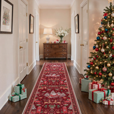 Christmas Red Machine Washable Non-Slip Area Rug