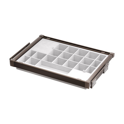Luxury Closet Storage Organizer Drawer, Mocha Brown, With Smooth Silent Slide And Multi-compartment Jewelry Tray, For Closet Inner Width 28.45'' ~30.42''
