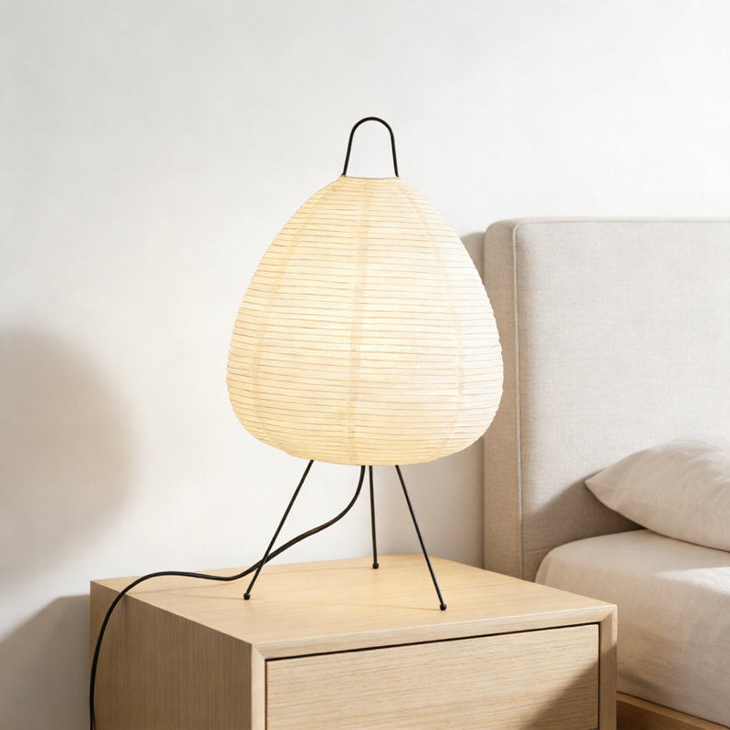 19.3" Rice Paper Lamp, Japanese Paper Table Lamp With Dimmable Bulb