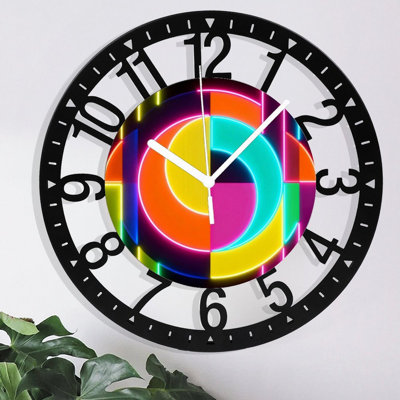 10" Round Iron Wall Clock with Silent Quartz Movement, Arabic Numerals, UV-Printed Design