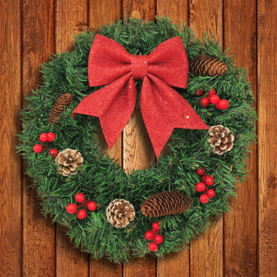 Christmas Wreath Holiday Decoration Woven Rattan Wreath Simulated Pines Cones Red Fruit Door Hanging Window Hanging Wreath Hanging Decoration