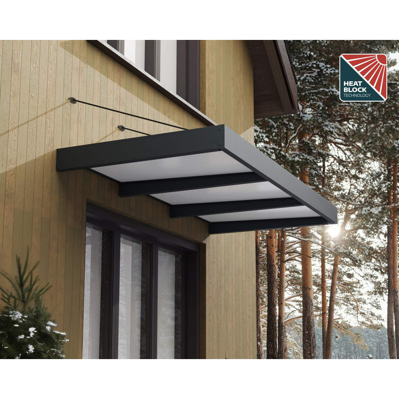 Palram - Canopia Sophia XL 9' W x 4' 7" D Acrylic Galvanized Steel Stationary Door and Window Awning Gray/Mist