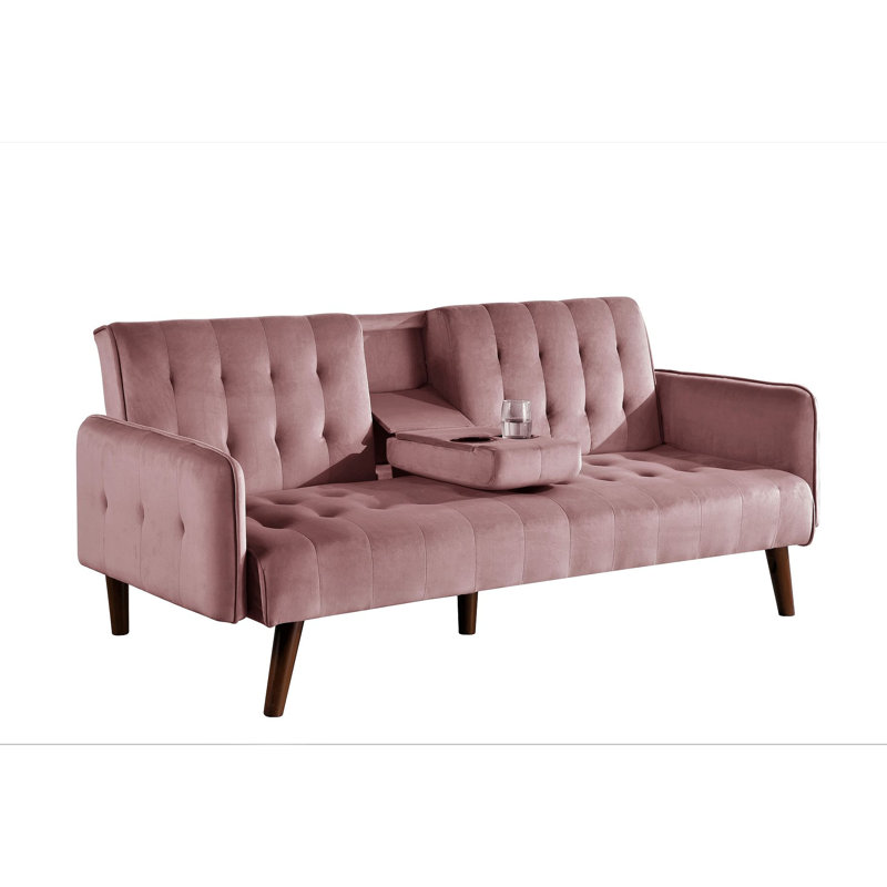 Canapé-lit de 72 po - Dossier convertible pliant en lit double avec porte-gobelet et table rabattable - Canapé en lin peu encombrant pour petits espaces - Assemblage facile