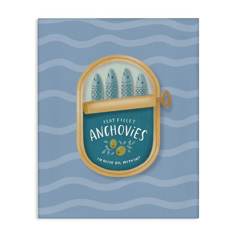 Anchois en conserve sur toile Waves, design par Sandra Picco, H 48 po x l 36 po