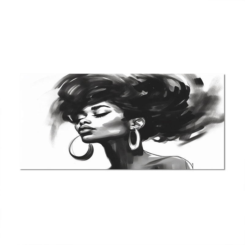 Noir et blanc femme afro-américaine III - art mural femme, Toile tendue, H 28 po x l 60 po x P 1,5 po