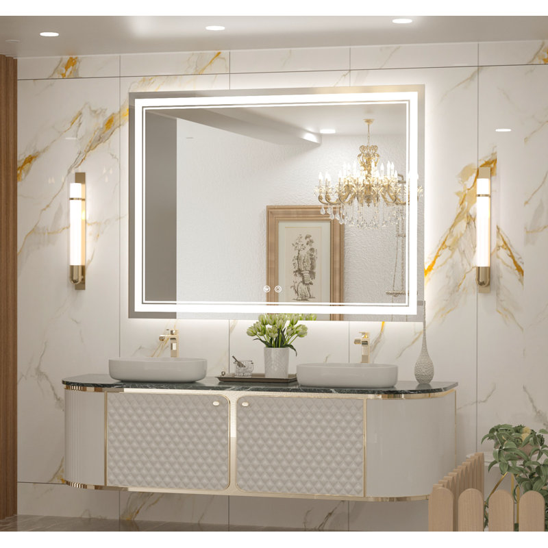 Miroir de salle de bain avec éclairage à DEL à intensité variable et miroir antibuée 3 couleurs Johnn, 36 po x 48 po
