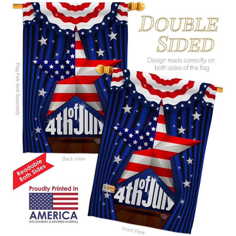 Drapeau de maison 28 x 40 po en polyester 4 faces 4 juillet