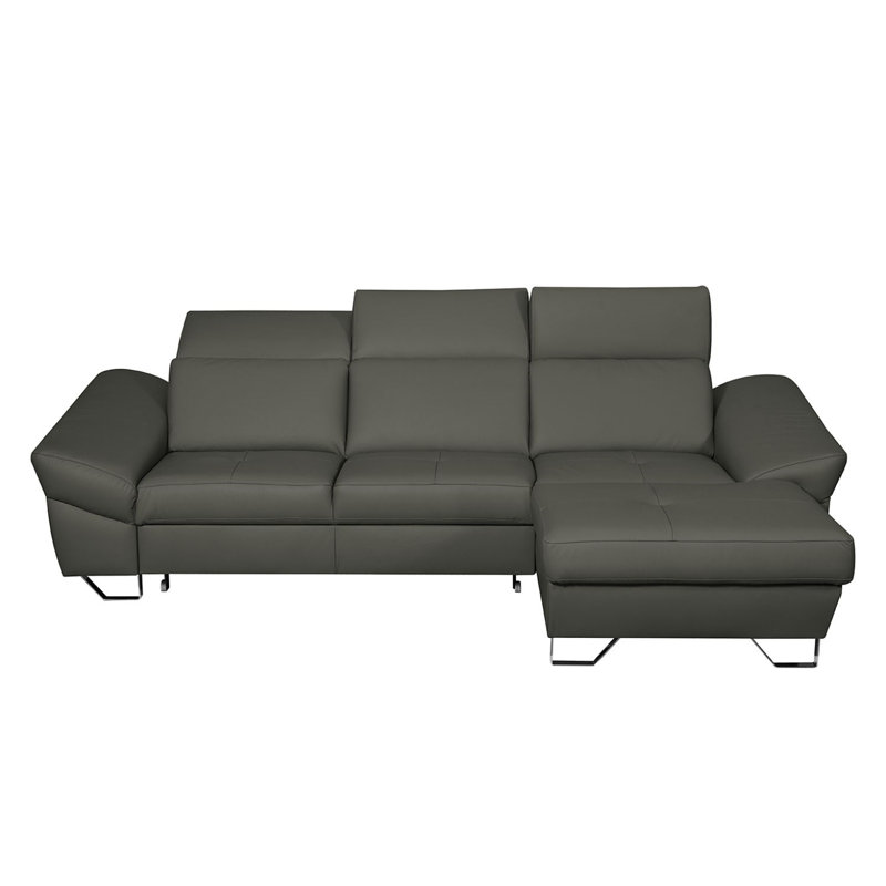 Canapé d'angle en cuir Monza avec fonction de sommeil et rangement sous le siège, Orienté à droite, Gris