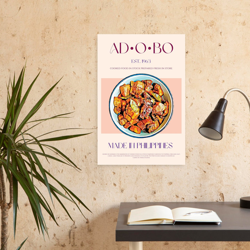 Filipino Adobo, plat classique, architecture abstraite, paysage, art mural, H 24 po x l 16 po