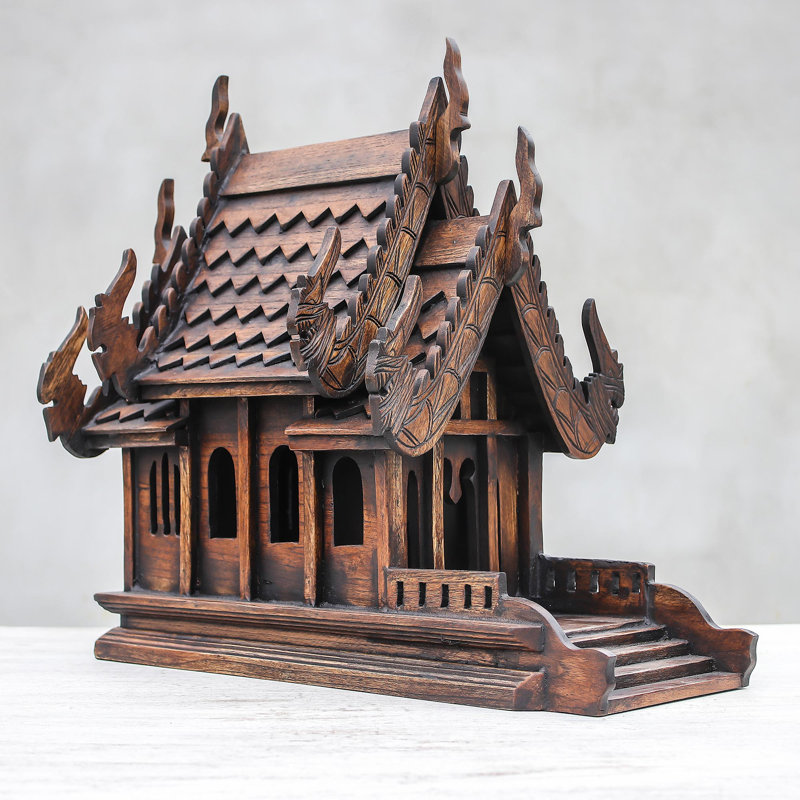 Guardian Spirit Home Teak Spirit House Sculpture