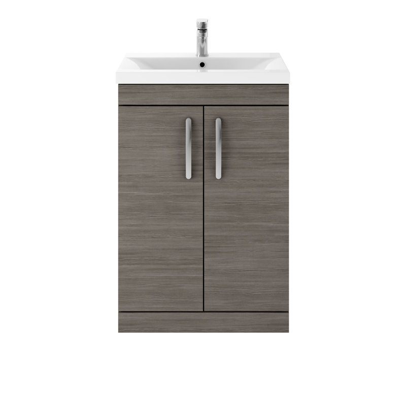 610mm Single Bathroom Vanity with Integrated Ceramic Basin, Anthracite Woodgrain