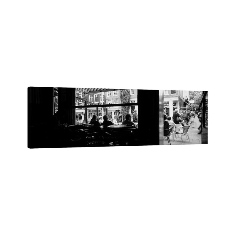 View From A Café In B And W - Wrapped Canvas Panoramic Print, 30.48 cm H x 91.44 cm W x 1.91 cm D